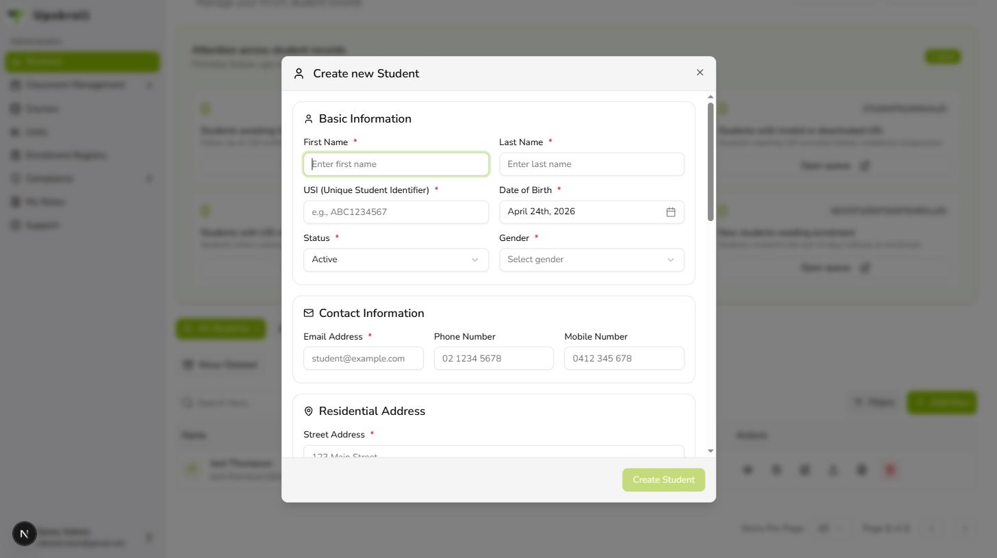 Create a student profile